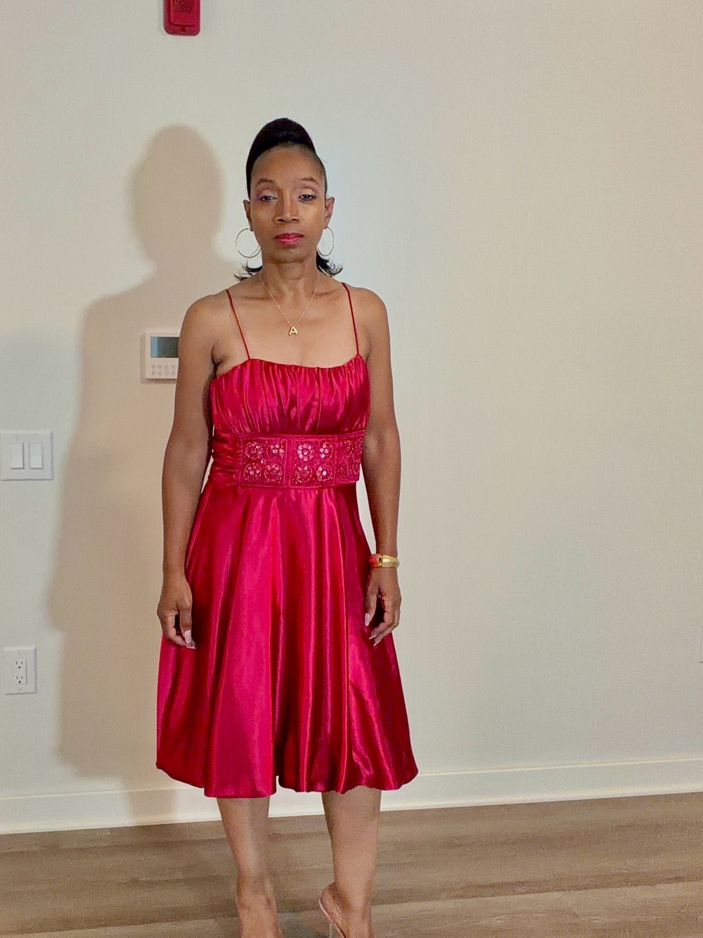 Elegant Red Satin Spaghetti-Strap Dress
